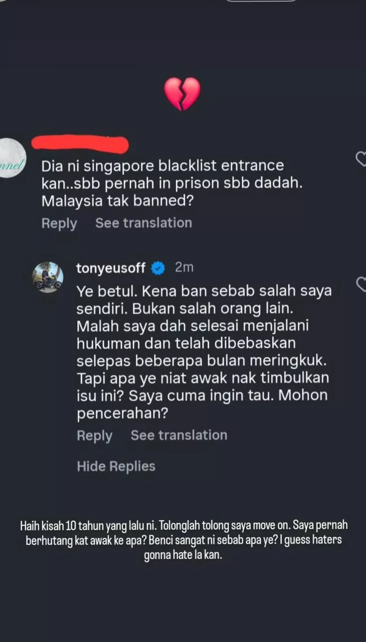 “Sudah Selesai Hukuman, Telah Dibebaskan Selepas Beberapa Bulan Meringkuk,” – Kes Penjara Diungkit Netizen, Tony Eusoff Mohon Pencerahan