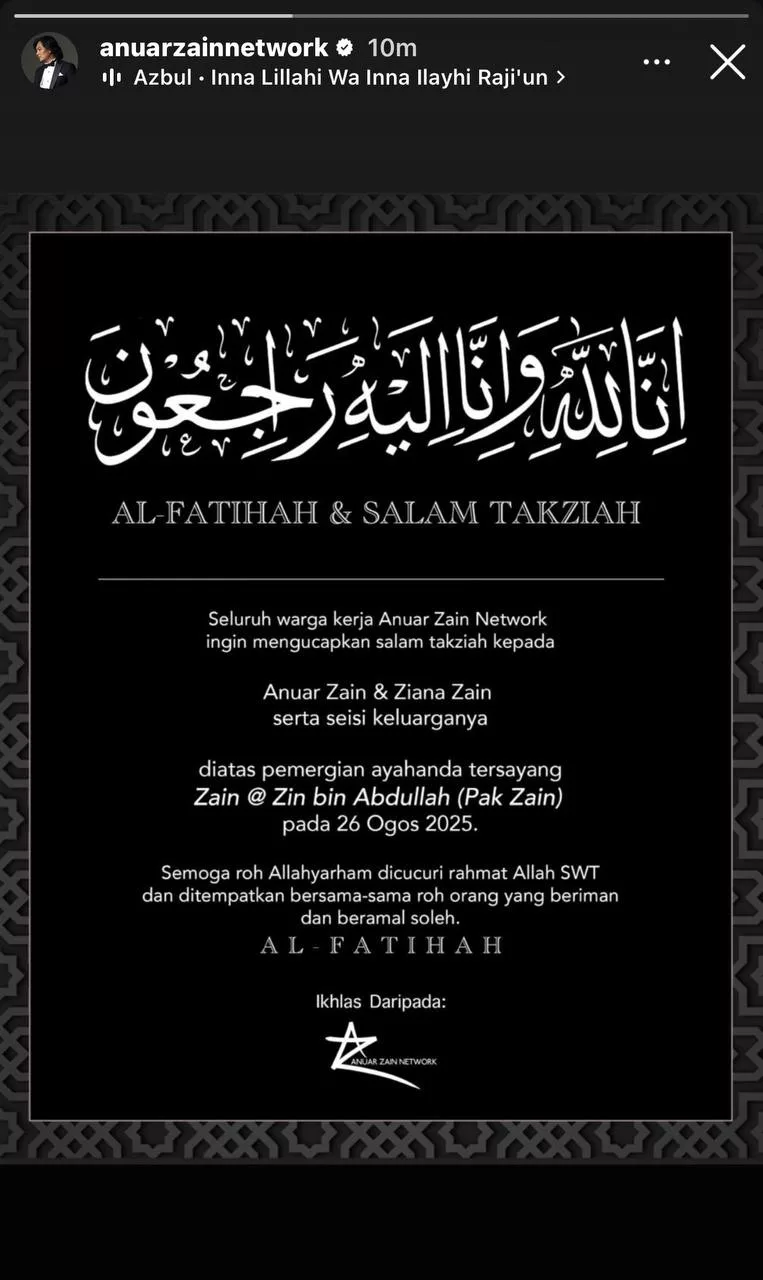 Bapa Ziana Zain Meninggal Dunia, Al-Fatihah