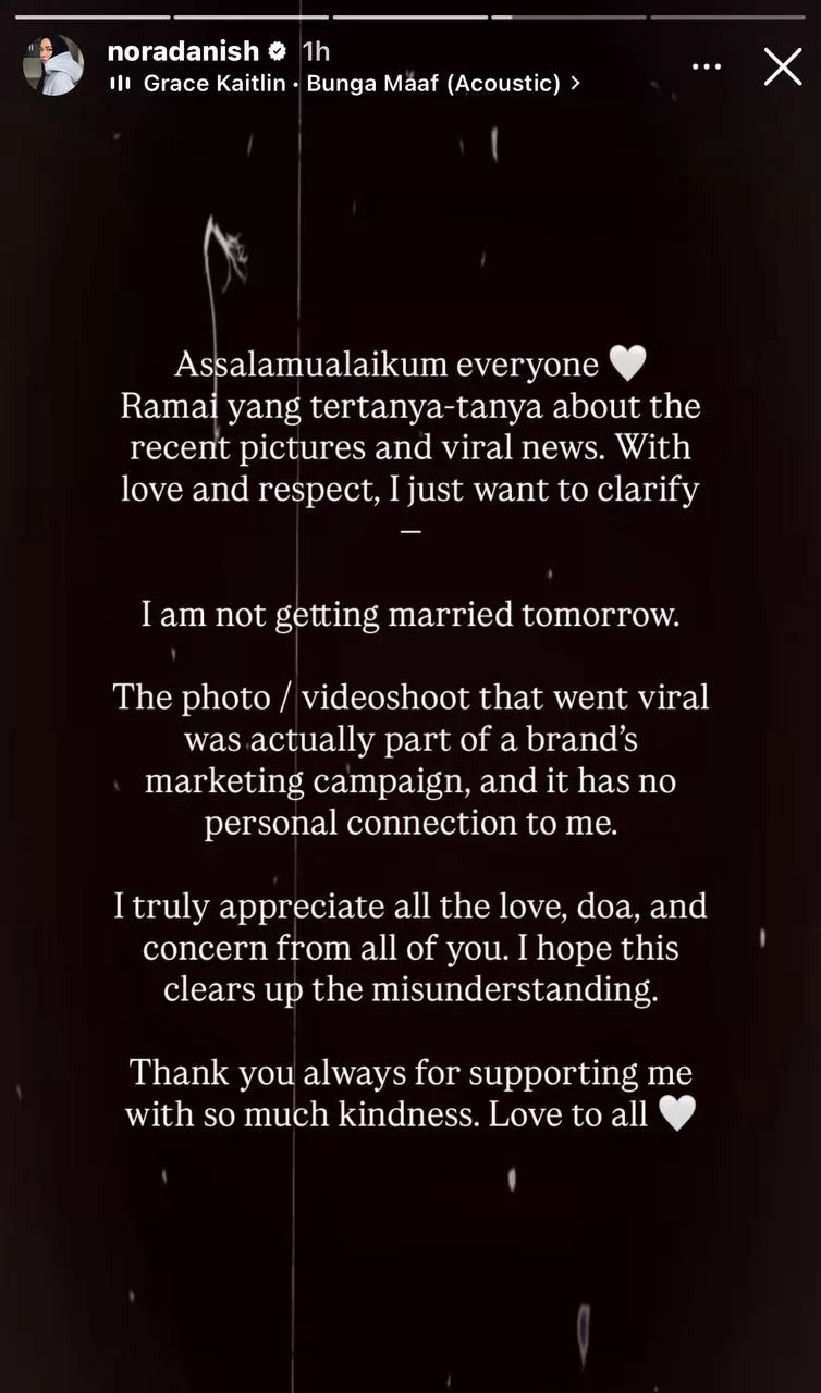 Nora Danish Nafi Kahwin Hari Ini, Gambar & Video Tular Hanya Promosi Pemasaran – “Saya Langsung Tiada Kena Mengena…”