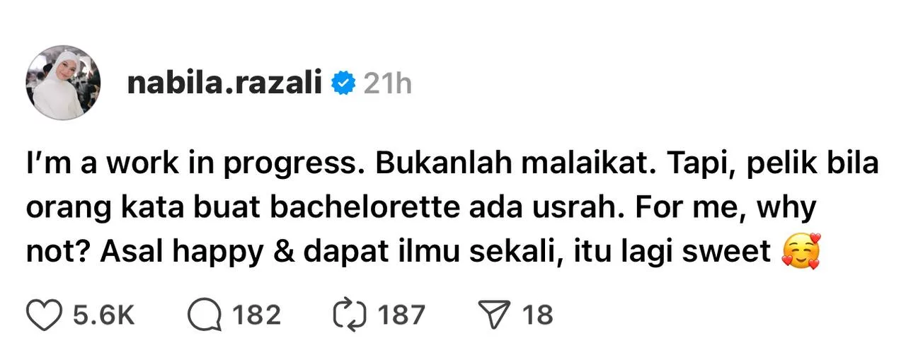 “Pada Saya, Kenapa tidak? Asalkan Kita Gembira, Dapat Ilmu Sekali,” – ‘Bachelorette Usrah’ Dikritik, Nabila Razali Bidas Yang Pertikai