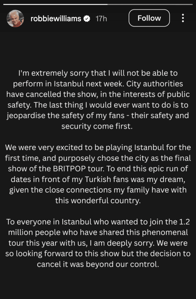 Didakwa Pro- Isra*l, Konsert Robbie Williams Dibatalkan