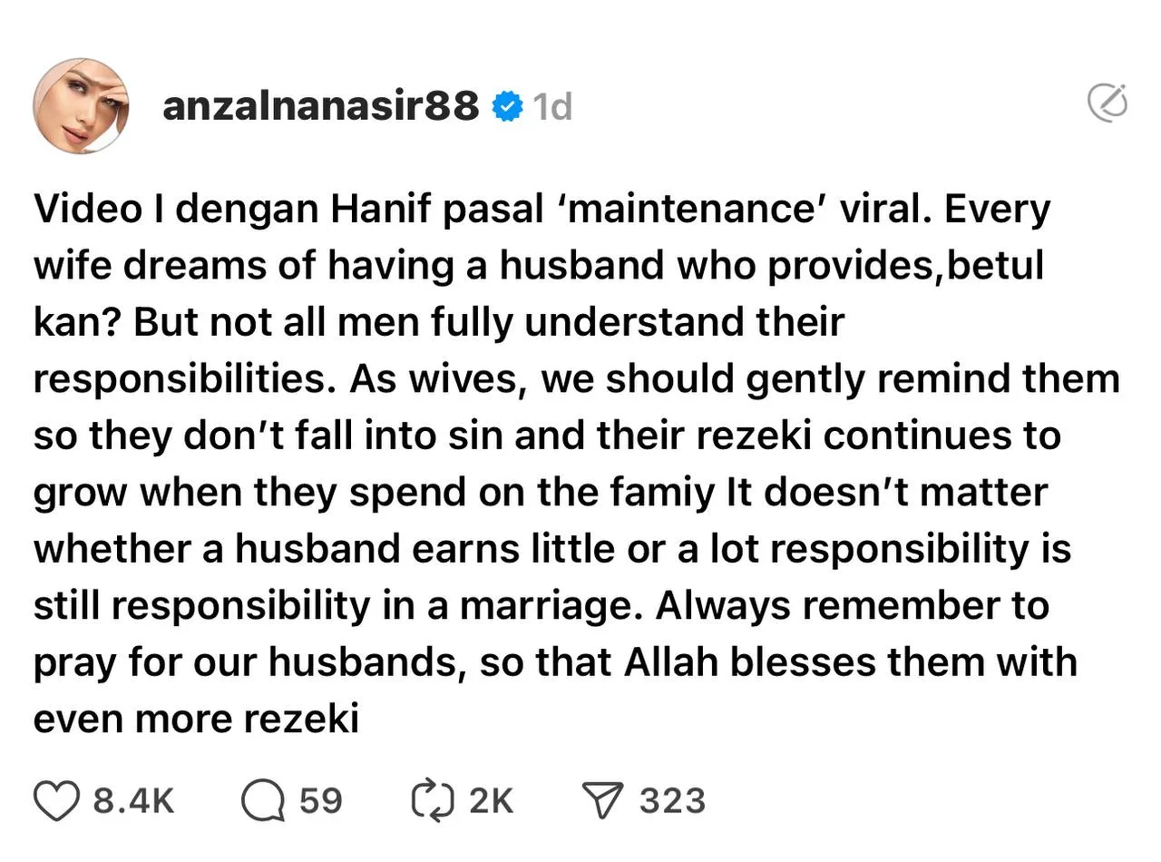“Memang Impian Setiap Wanita Untuk Punyai Suami Yang Mampu Sediakan Segalanya,” – Anzalna