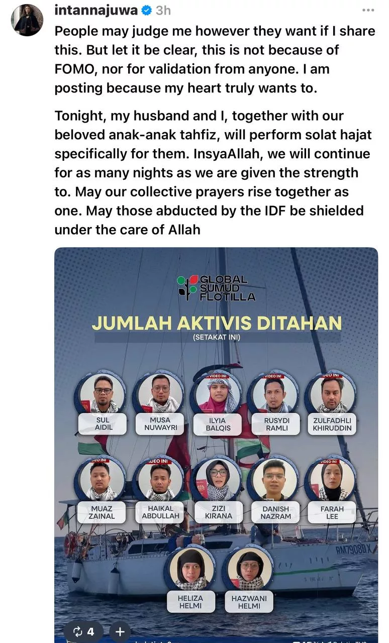 “Kami Akan Teruskan Pada Malam Berikutnya…,” – Intan Najwa Adakan Solat Hajat Bersama Anak Tahfiz, Pohon Doa Buat Pejuang GSF