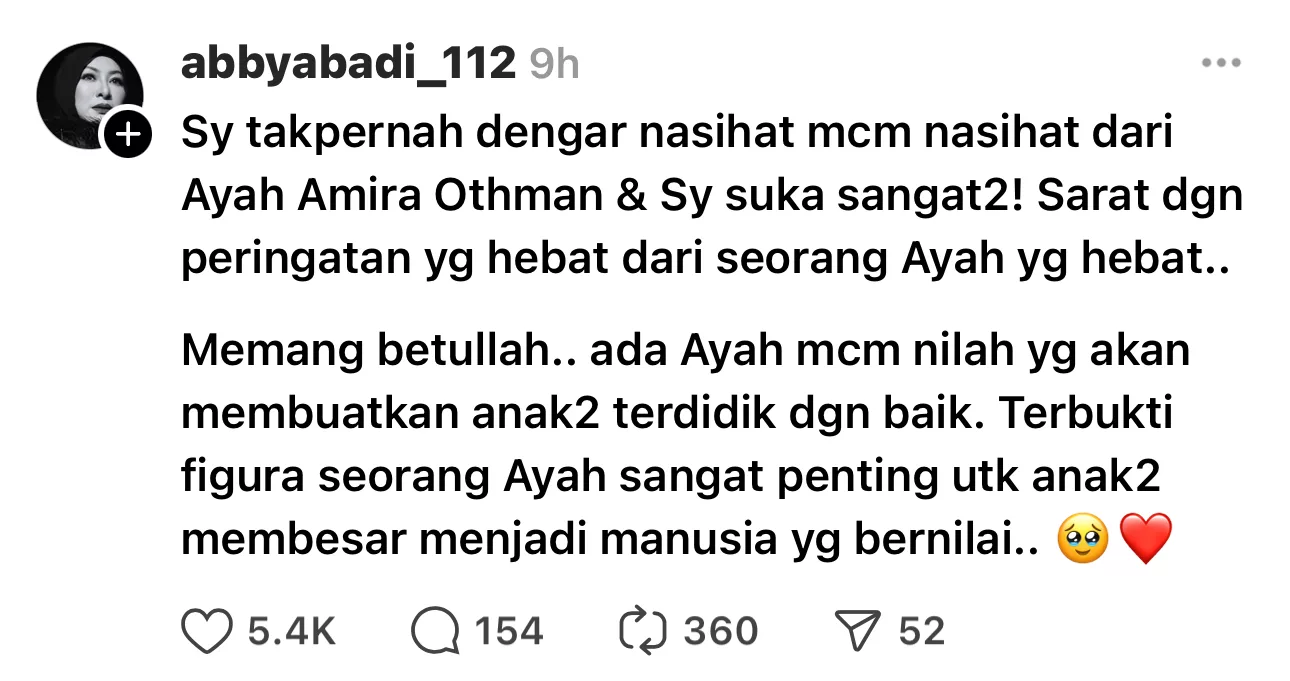 Abby Abadi Tersentuh Dengar Ucapan Bapa Amira Othman, Berjaya Bimbing Anak-Anak Jadi Lebih Baik