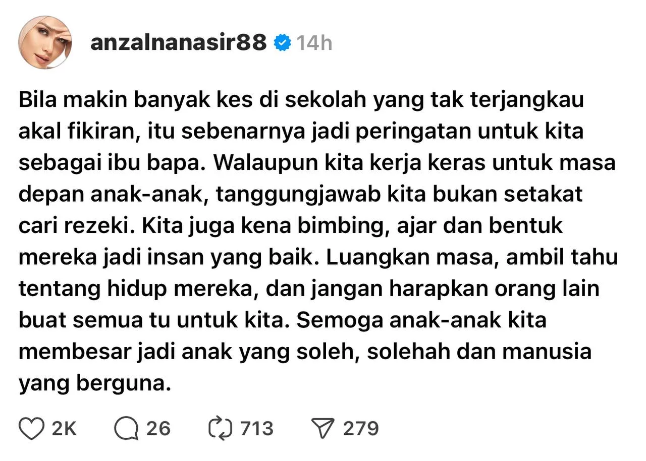 “Bila Makin Banyak Kes Di Sekolah Yang Tak Terjangkau Akal, Itu Sebenarnya Jadi Peringatan Untuk Kita…,” – Anzalna