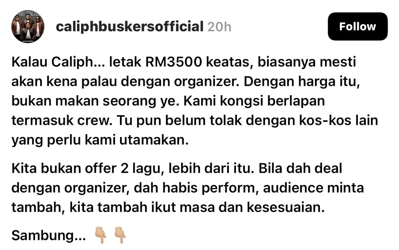 “Kami Kongsi Berlapan Termasuk Kru, Bukan Pakai Minus One,” – Pernah Dapat Offer RM800, Caliph Buskers Dedah Realiti Pahit Tawaran Bayaran Rendah