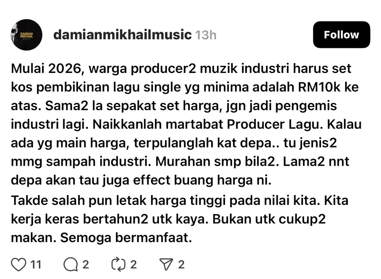 “Kita Kerja Keras Bertahun Untuk Kaya, Bukan Cukup Makan,” – Damian Mikhail Seru Komposer Letak Harga Sewajarnya, Berhenti Jadi ‘Pengemis’!