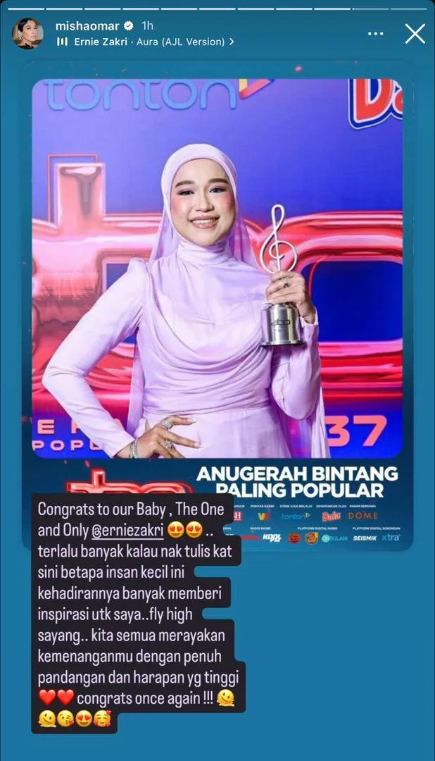 “Terus Terbang Tinggi, Kami Merayakan Kemenanganmu,” – Dedikasi Buat Misha Omar Atas Kejayaan Ernie Zakri, Tumpang Bangga!