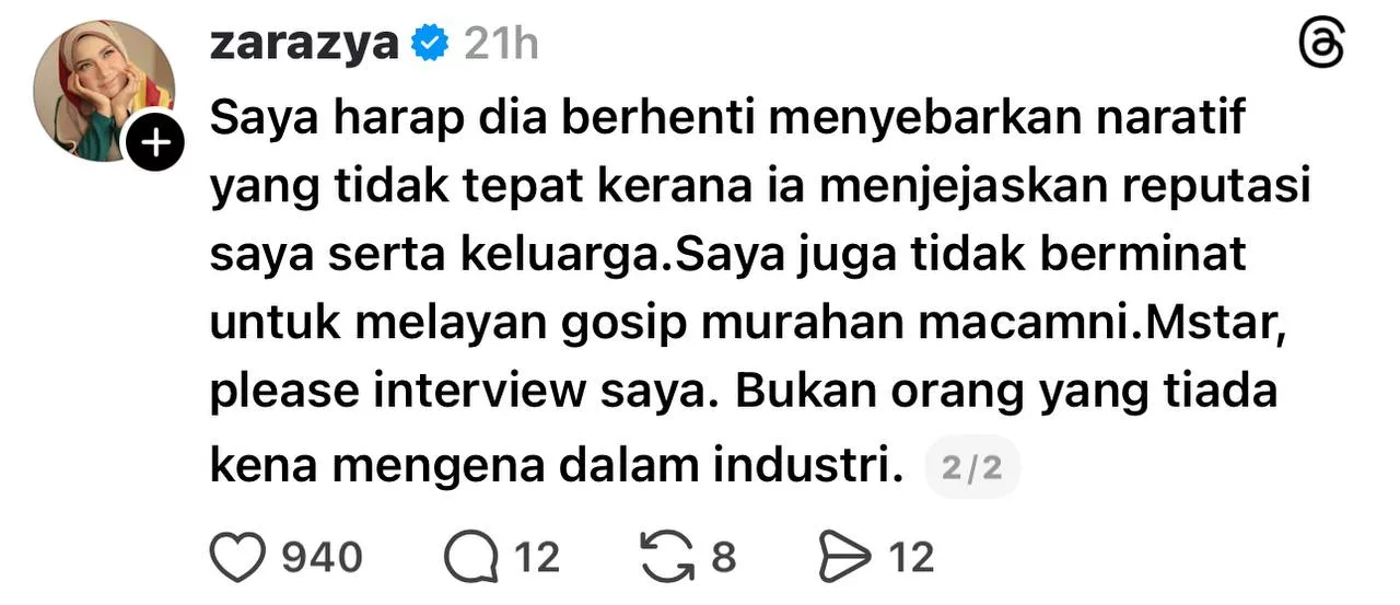 Zara Zya Tepis Gosip Cinta Dengan Datuk Seri, Minta Henti Naratif Tidak Tepat – “Jumpa Pun Baru Sekali.”