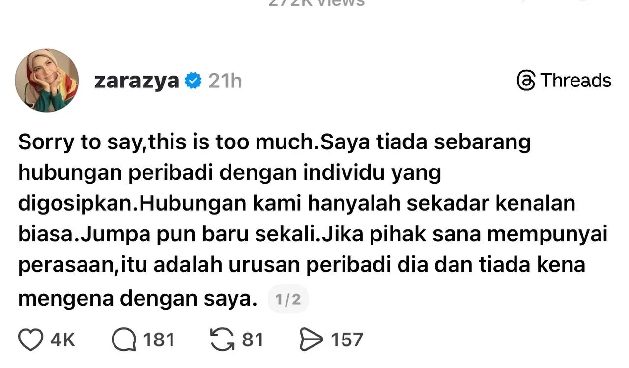 Zara Zya Tepis Gosip Cinta Dengan Datuk Seri, Minta Henti Naratif Tidak Tepat – “Jumpa Pun Baru Sekali.”