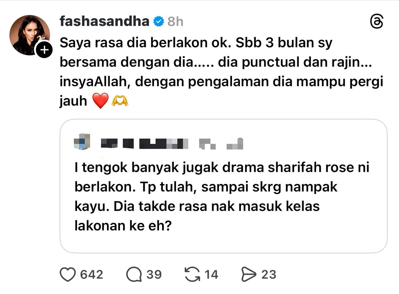 “Tiga Bulan Saya Bersama Dia…,” – Fasha Sandha Tampil Pertahan Sharifah Rose Yang Dikritik ‘Kayu’