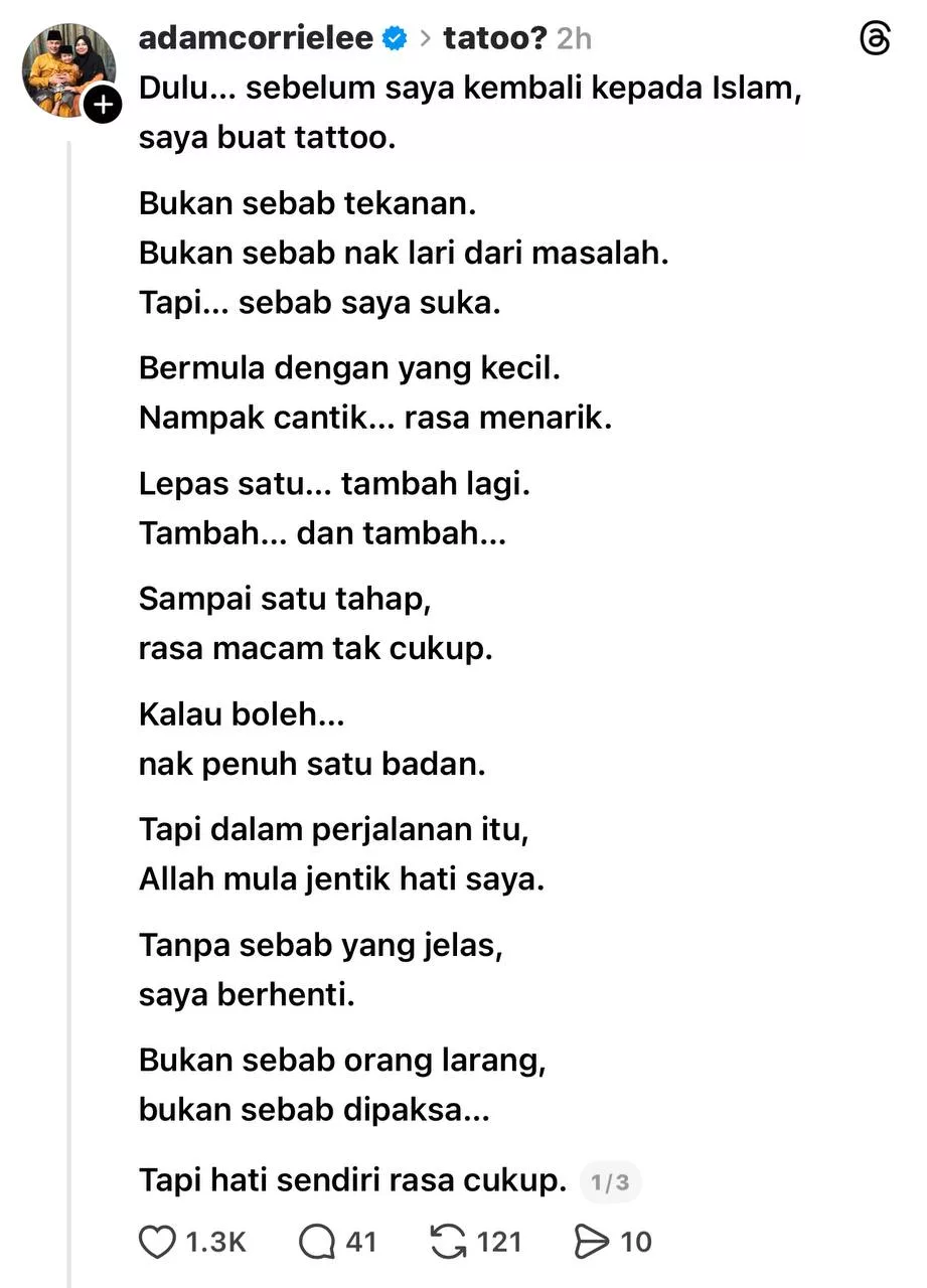 “Yang Perlu Dijaga Adalah Akidah,”- Adam Corrie Kongsi Kisah Pakai Tatu, Syukur Allah Jentik Hati Untuk Berubah
