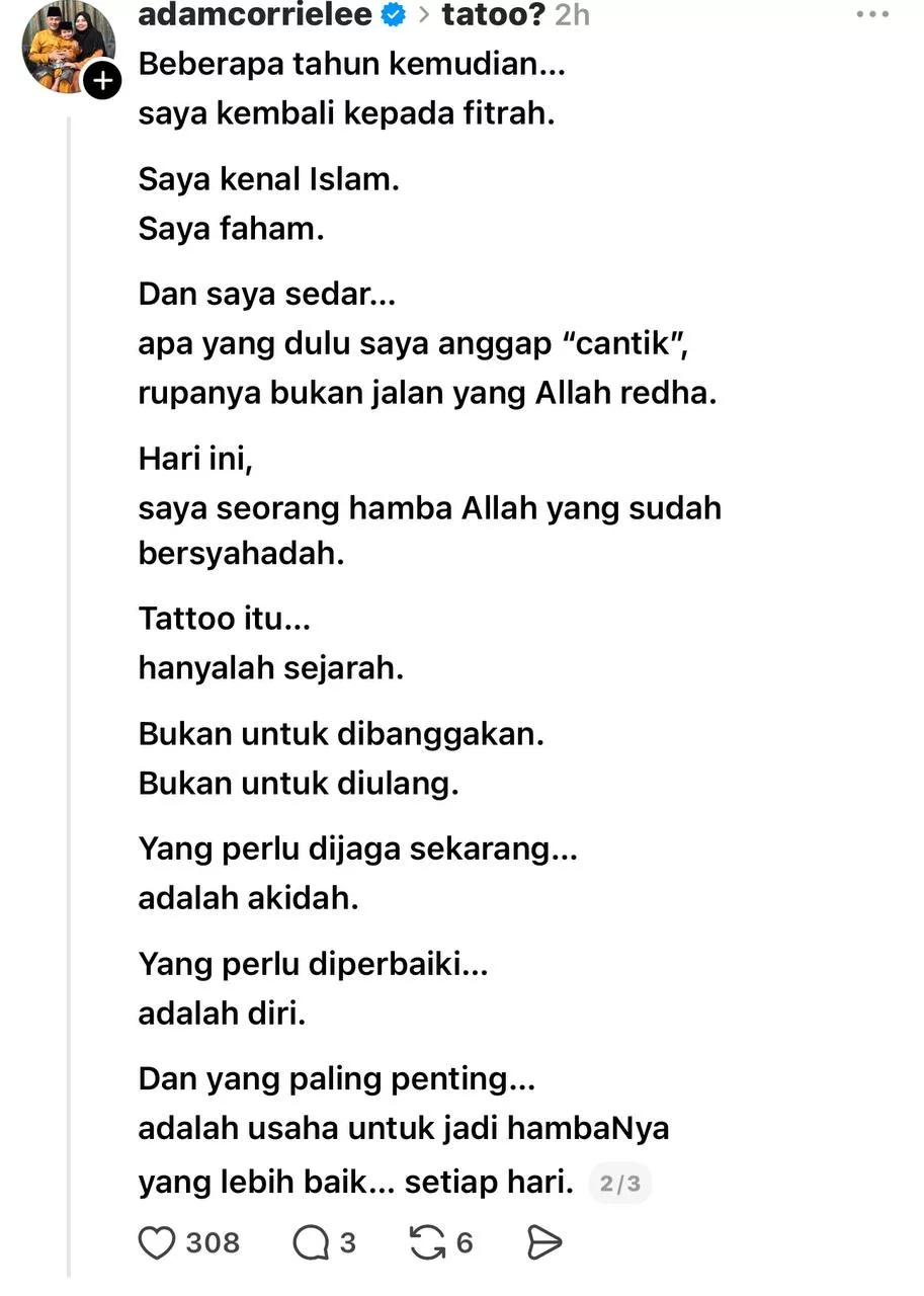 “Yang Perlu Dijaga Adalah Akidah,”- Adam Corrie Kongsi Kisah Pakai Tatu, Syukur Allah Jentik Hati Untuk Berubah