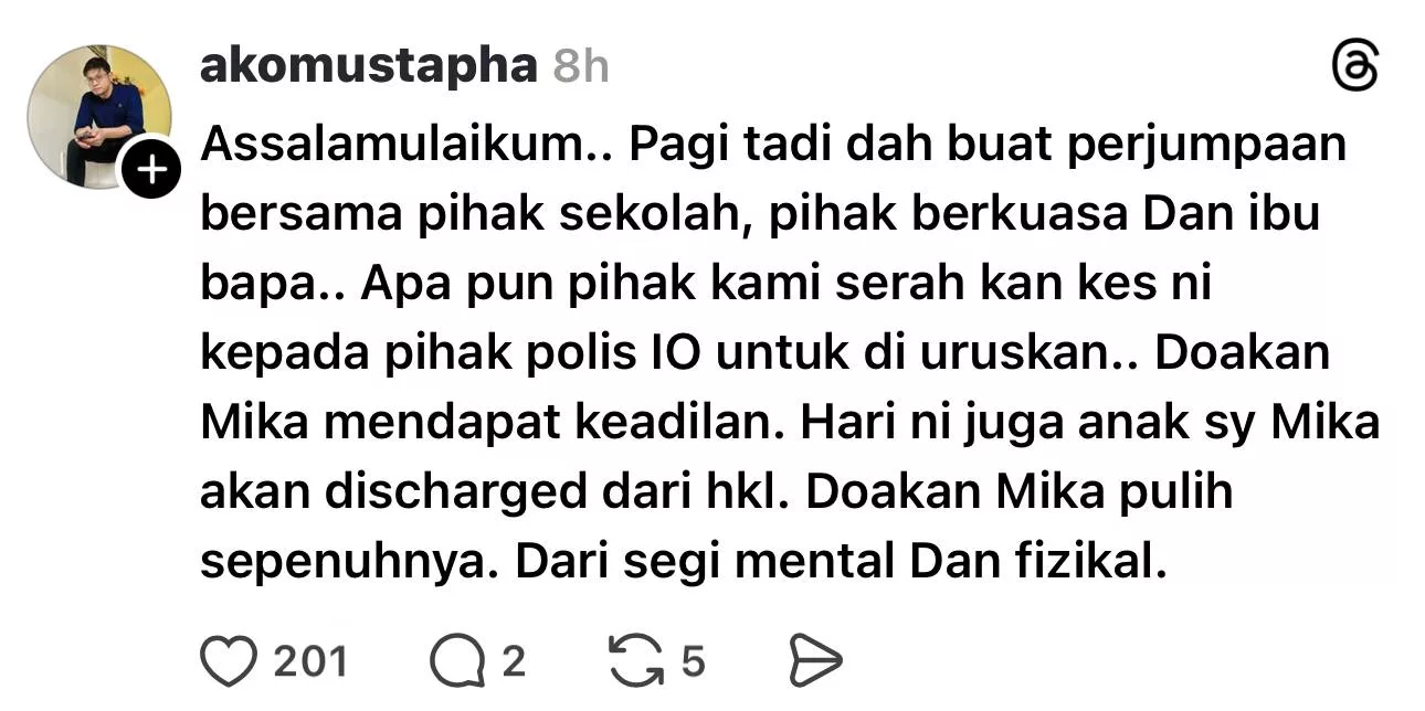 “Sudah Buat Perjumpaan…,”- Kes Buli Anak, Ako Mustapha Serah Siasatan Kepada Pihak Polis