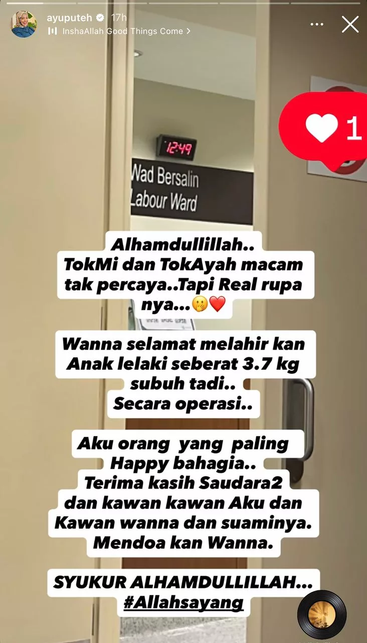 “Selamat Melahirkan Anak Lelaki Seberat 3.7KG,” – Wanna Ali Selamat Bersalin, Ayu Puteh Syukur Sambut Cucu Sulung