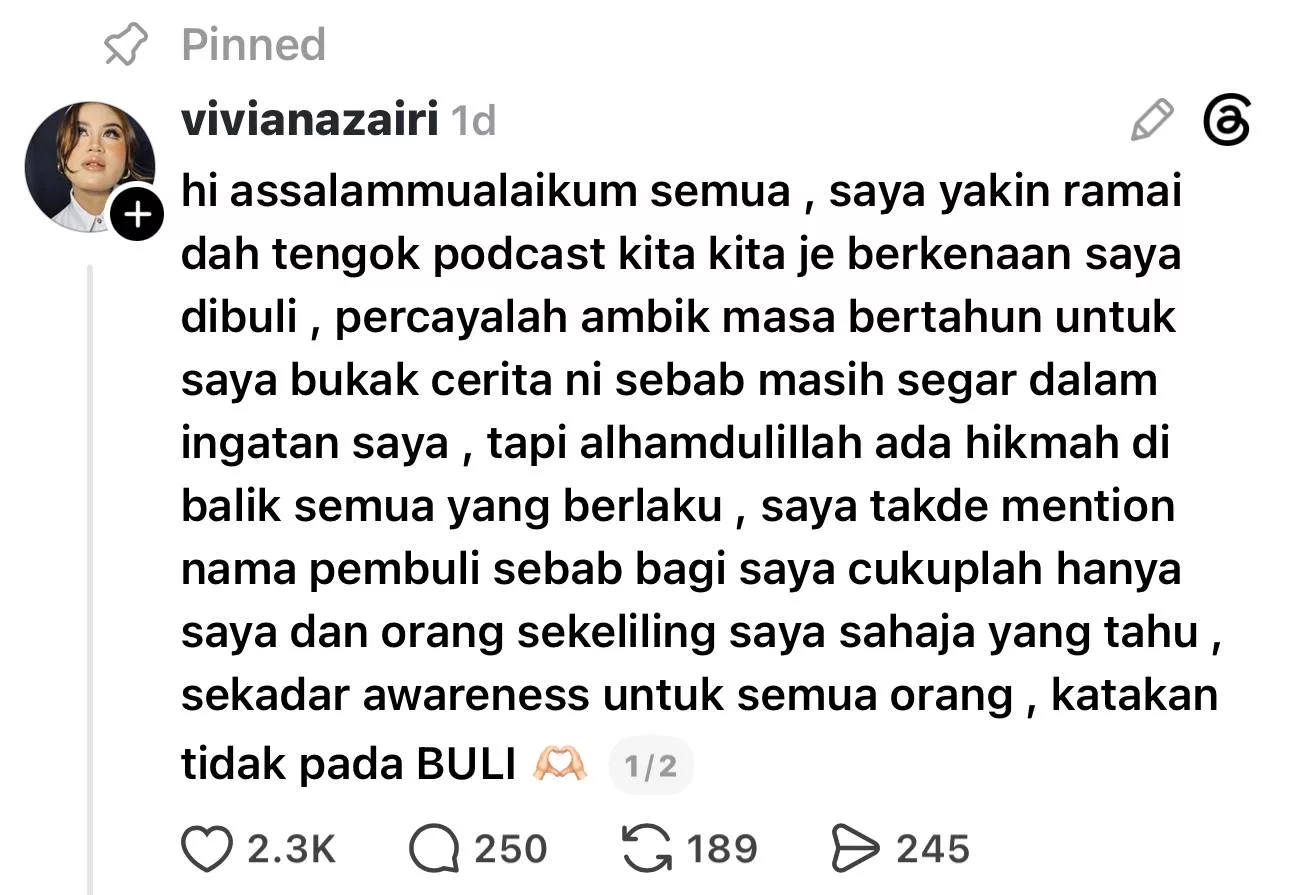 “Cukuplah Saya Dan Orang Sekeliling Tahu…,” – Viviana Imbau Detik Hitam Dibuli, Masih Segar Dalam Ingatan