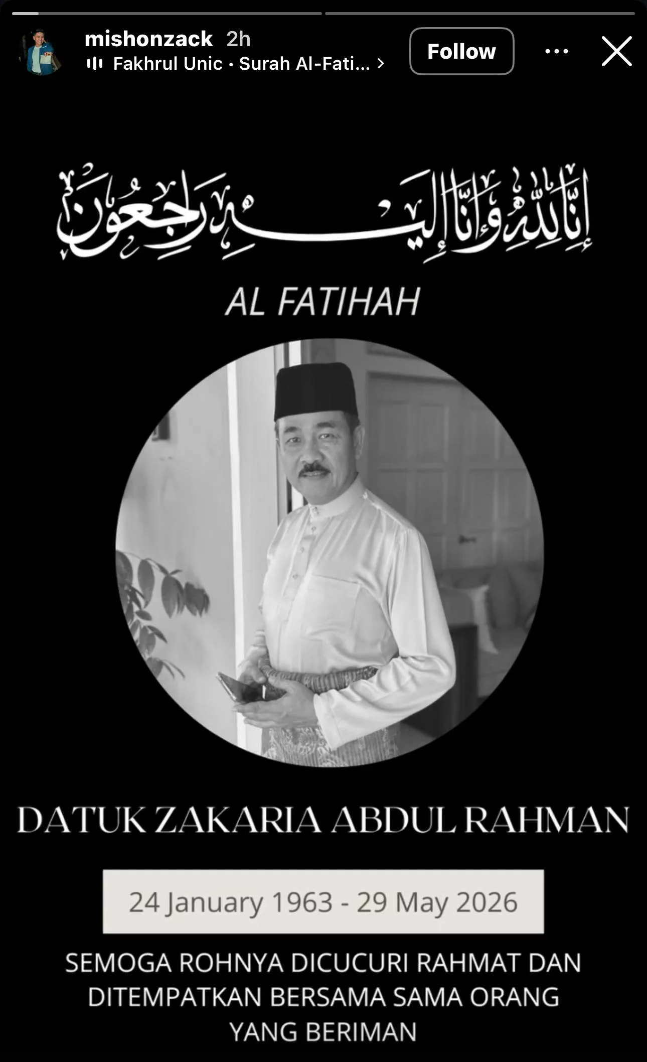Bapa Erysha Emyra Meninggal Dunia, Jenazah Akan Dikebumikan Esok Pagi