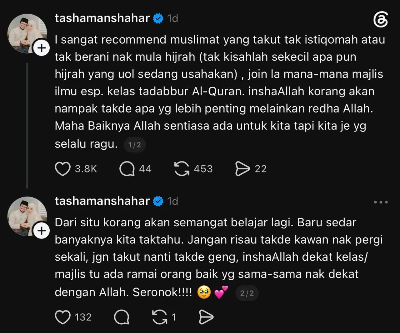 Tasha Manshahar Galak Muslimah Sertai Majlis Ilmu, Jangan Risau Jika Tiada Teman – “Insya-Allah Nanti Ada Ramai Orang Baik…”