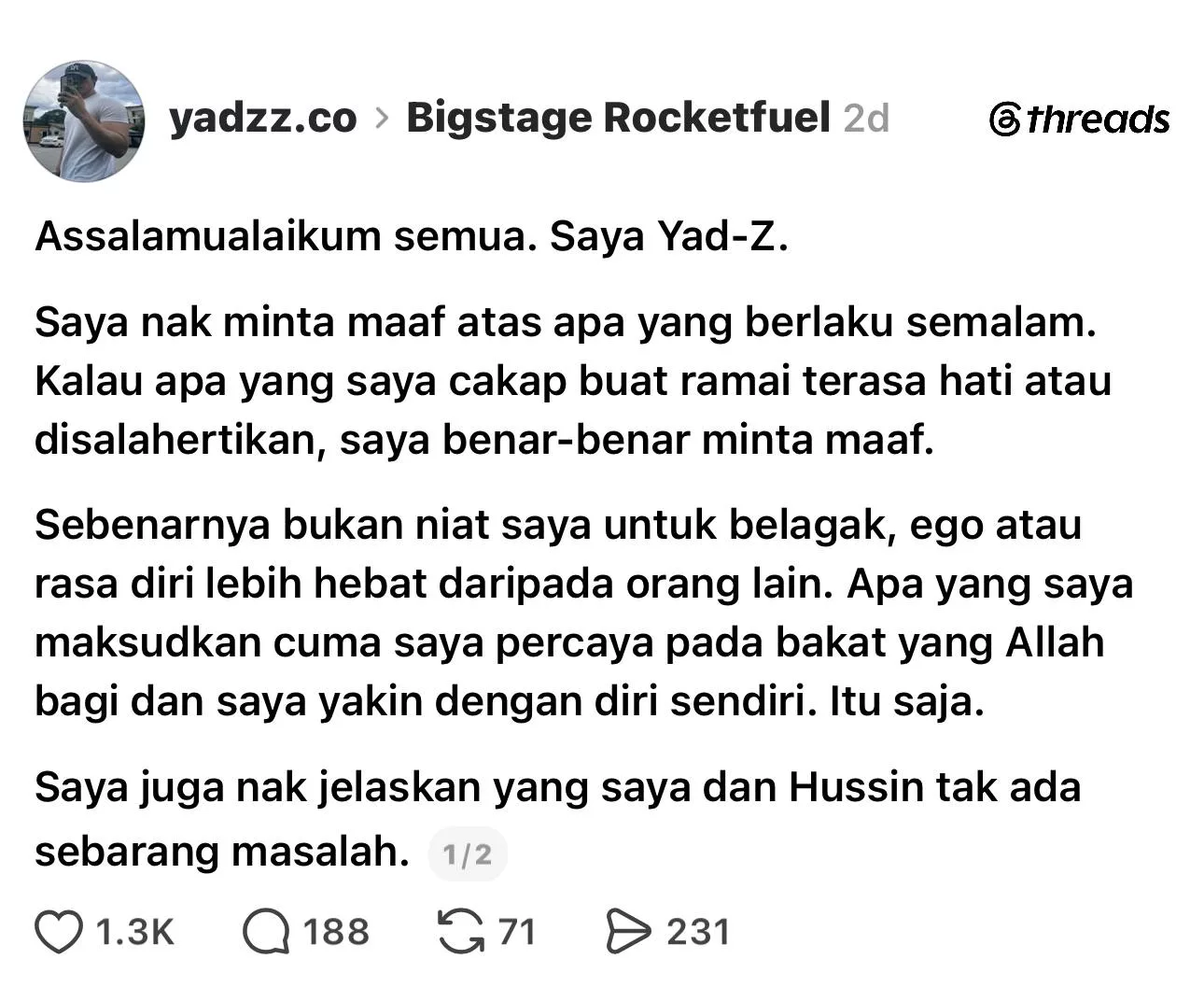 “Bukan Niat Saya Untuk Rasa Lebih Hebat…” - Yad-Z Tiada Niat Nak Bersikap Sombong, Hubungan Dengan Hussain Kekal Baik 7 “Bukan Niat Saya Untuk Rasa Lebih Hebat…” – Yad-Z Tiada Niat Nak Bersikap Sombong, Hubungan Dengan Hussain Kekal Baik