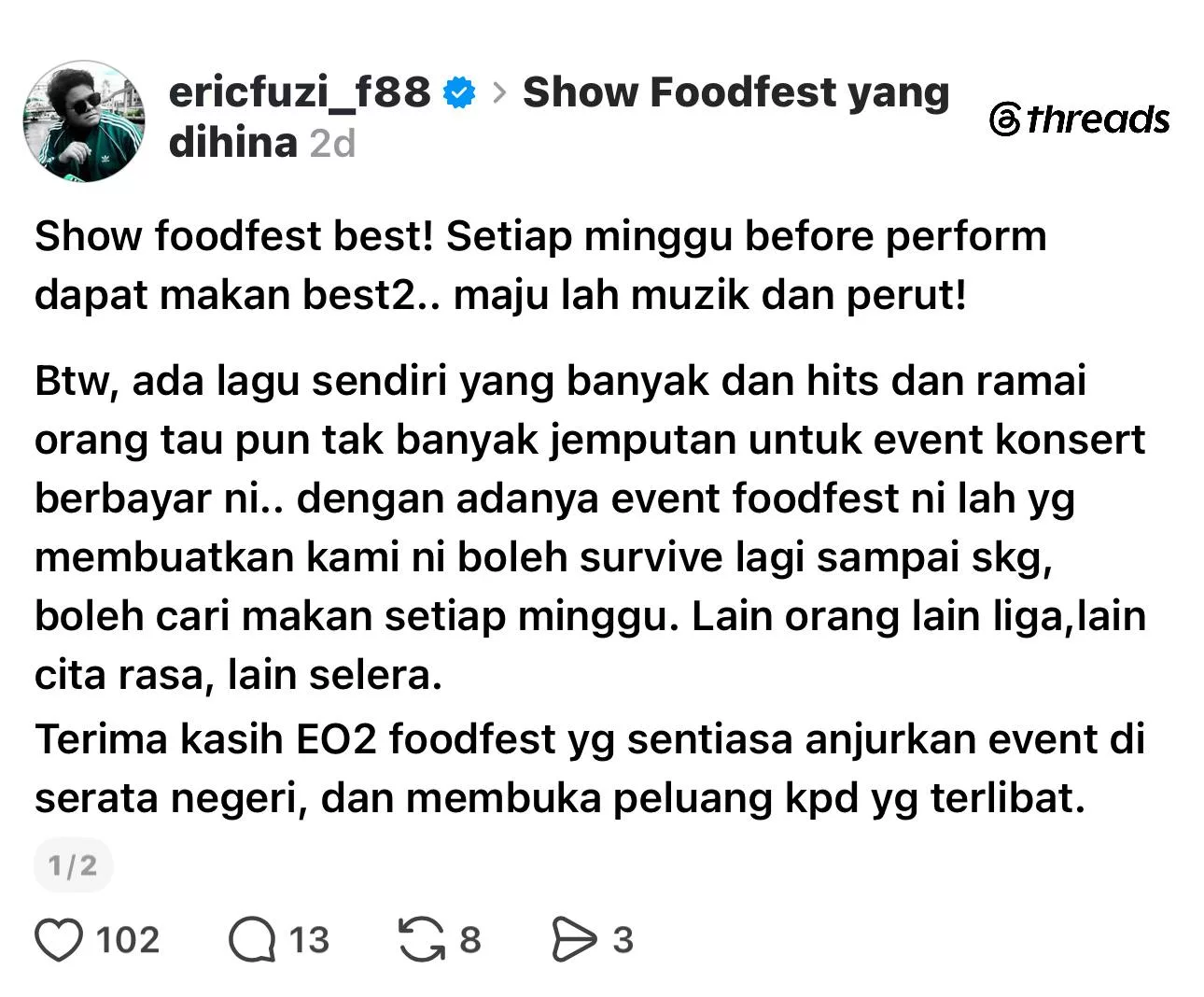 “Program Inilah Yang Buat Kami Mampu Bertahan,” - Apa Nak Malu? Ada Perlekeh Artis Buat Show Di Food Fest, Eric Fuzi Dedah Realiti Sebenar 7 “Program Inilah Yang Buat Kami Mampu Bertahan,” – Apa Nak Malu? Ada Perlekeh Artis Buat Show Di Food Fest, Eric Fuzi Dedah Realiti Sebenar