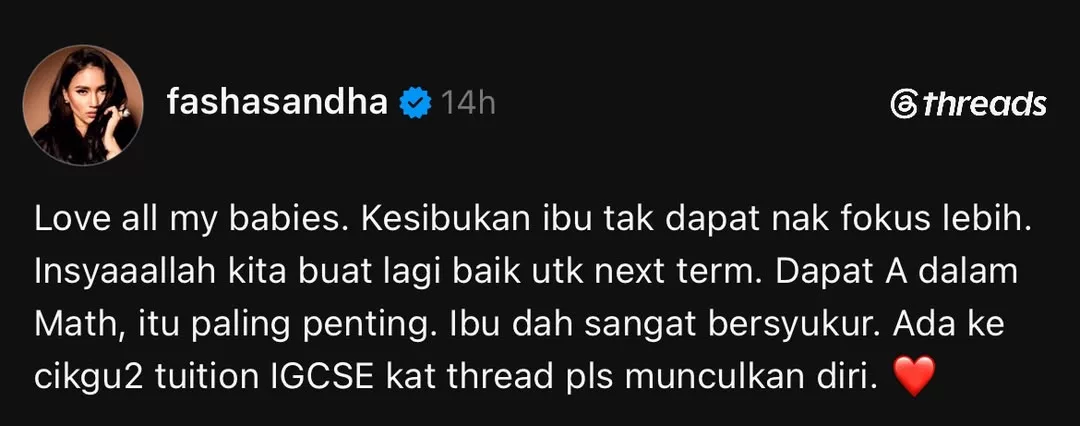 “Untuk Gred C & D, Saya Salahkan Diri Sendiri,” - Fasha Sandha Syukur Bangga Jemyma Raih 10A IGCSE, Terkilan Tak Dapat Teman Belajar 10 “Untuk Gred C & D, Saya Salahkan Diri Sendiri,” – Fasha Sandha Syukur Bangga Jemyma Raih 10A IGCSE, Terkilan Tak Dapat Teman Belajar