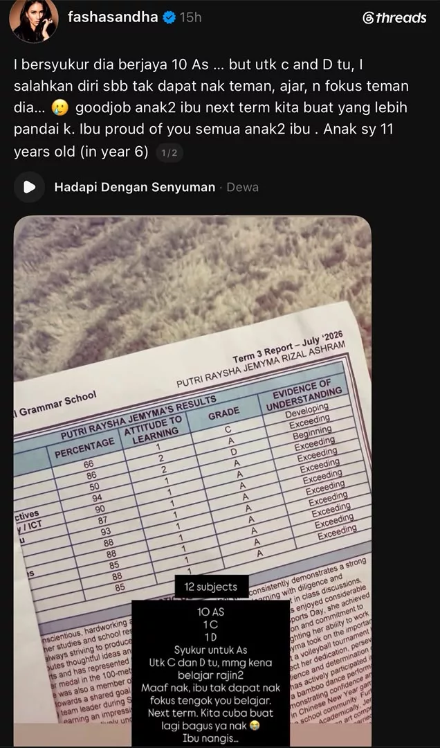 “Untuk Gred C & D, Saya Salahkan Diri Sendiri,” - Fasha Sandha Syukur Bangga Jemyma Raih 10A IGCSE, Terkilan Tak Dapat Teman Belajar 7 “Untuk Gred C & D, Saya Salahkan Diri Sendiri,” – Fasha Sandha Syukur Bangga Jemyma Raih 10A IGCSE, Terkilan Tak Dapat Teman Belajar