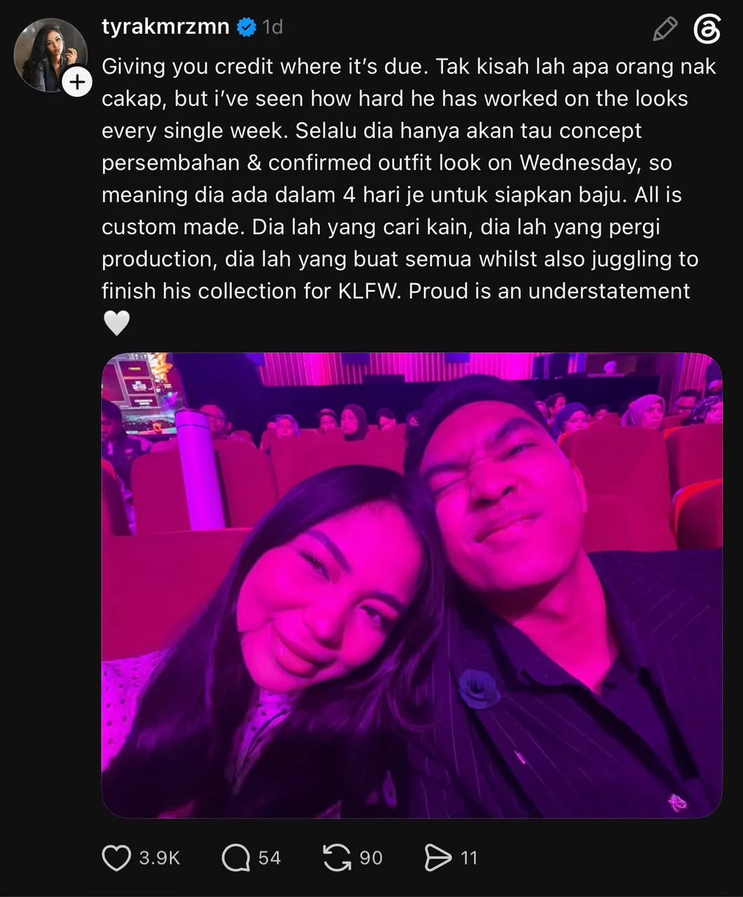 Tyra Kamaruzzaman Tumpang Bangga, Lihat Usaha & Komitmen Suami Siapkan ‘Look’ Hussain & KLFW – “Dia Lah Yang Pergi Cari Kain, Pergi Produksi.”