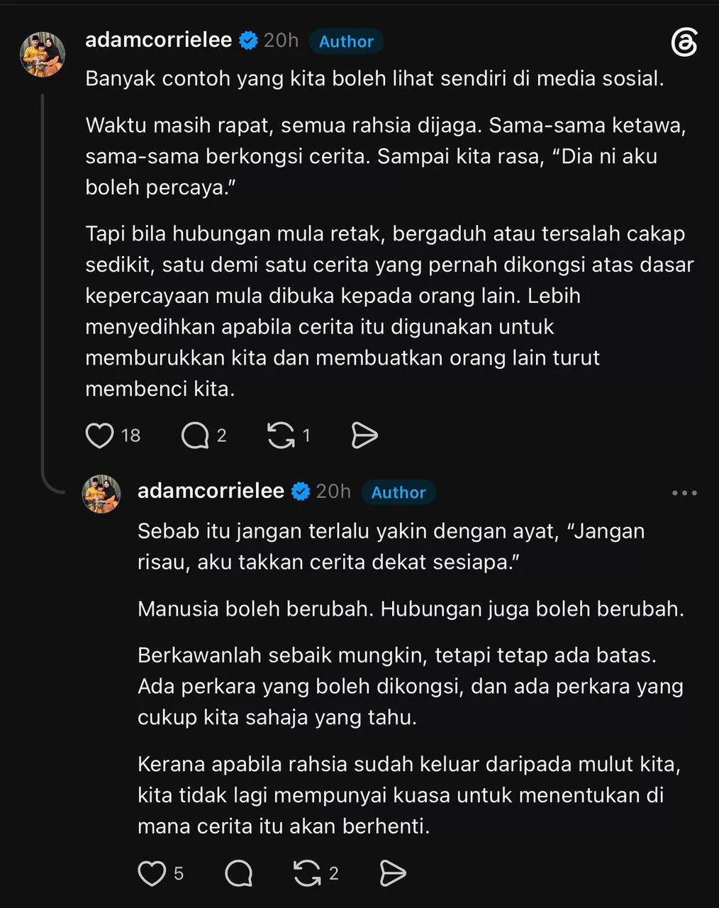 "Ada Perkara Boleh Dikongsi, Ada Perkara Cukup Kita Saja Tahu," - Adam Corrie 4 "Ada Perkara Boleh Dikongsi, Ada Perkara Cukup Kita Saja Tahu," - Adam Corrie
