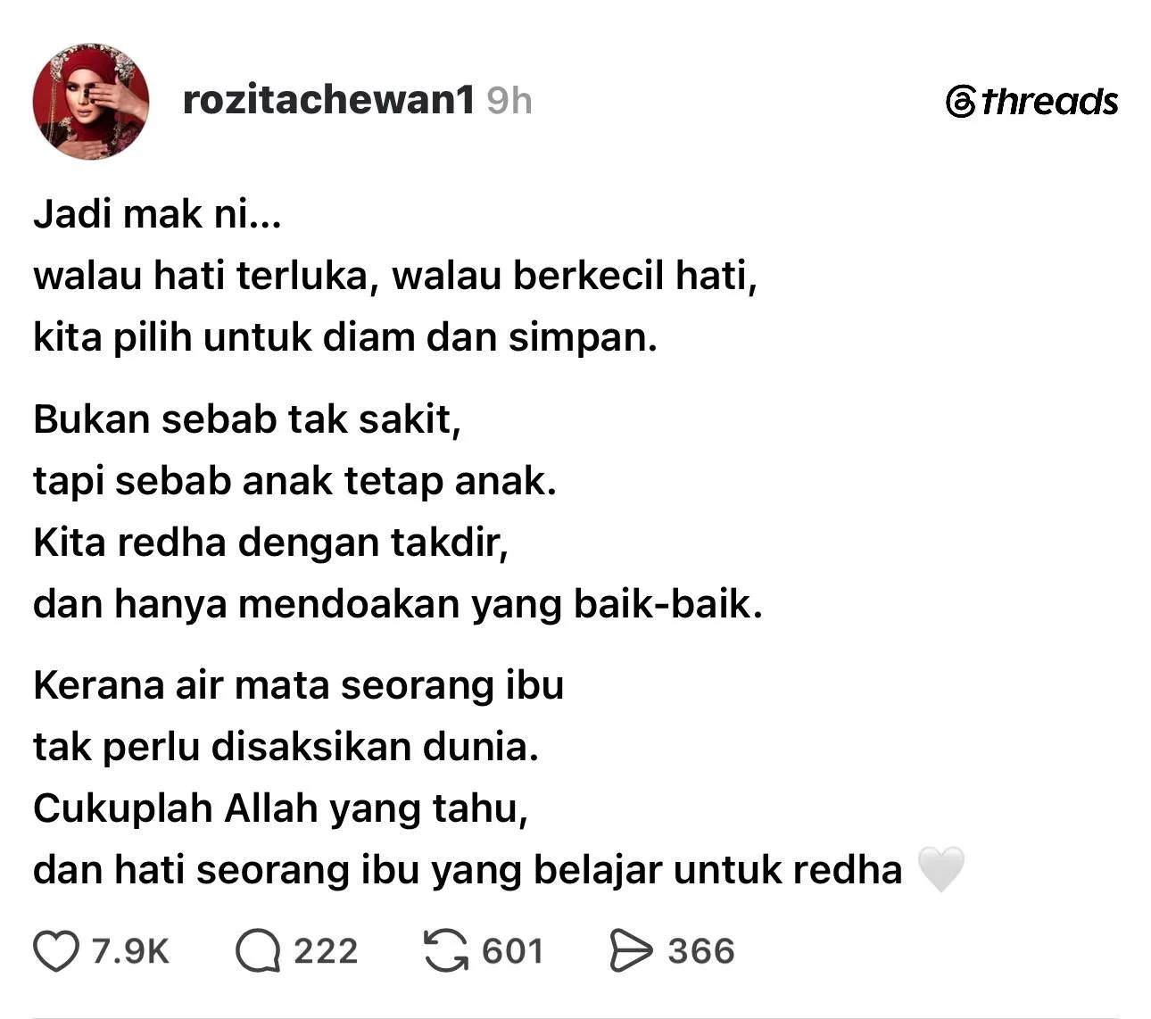 “Air Mata Ibu Tak Perlu Disaksikan Dunia, Cukup Allah Yang Tahu…,”- Rozita Che Wan 2 “Air Mata Ibu Tak Perlu Disaksikan Dunia, Cukup Allah Yang Tahu…,”- Rozita Che Wan