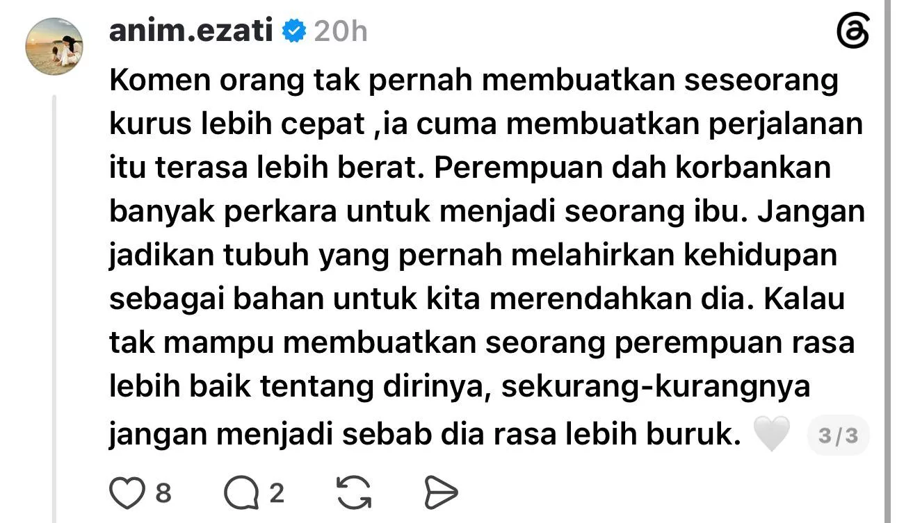 “Aku Pernah Gemuk…,”- Anim Ezati Minta Jangan Persenda Perubahan Fizikal Wanita Selepas Bersalin, Hargai Usaha Bawa ‘Satu Nyawa’