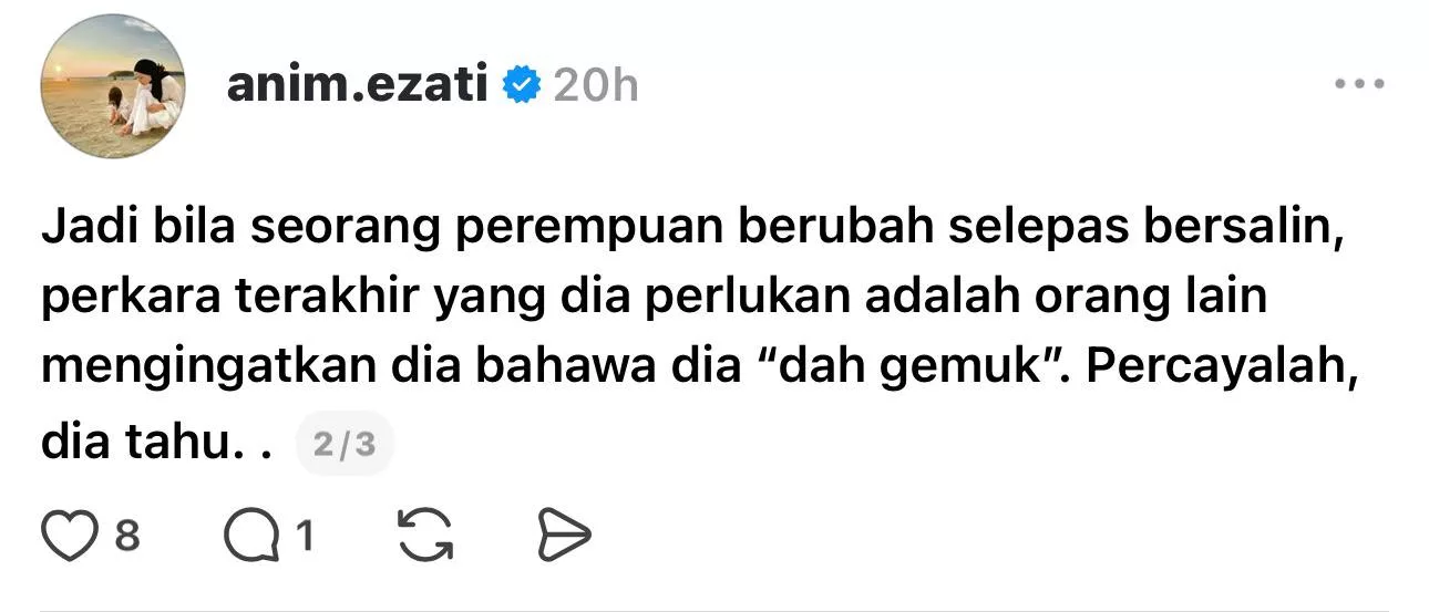 “Aku Pernah Gemuk…,”- Anim Ezati Minta Jangan Persenda Perubahan Fizikal Wanita Selepas Bersalin, Hargai Usaha Bawa ‘Satu Nyawa’