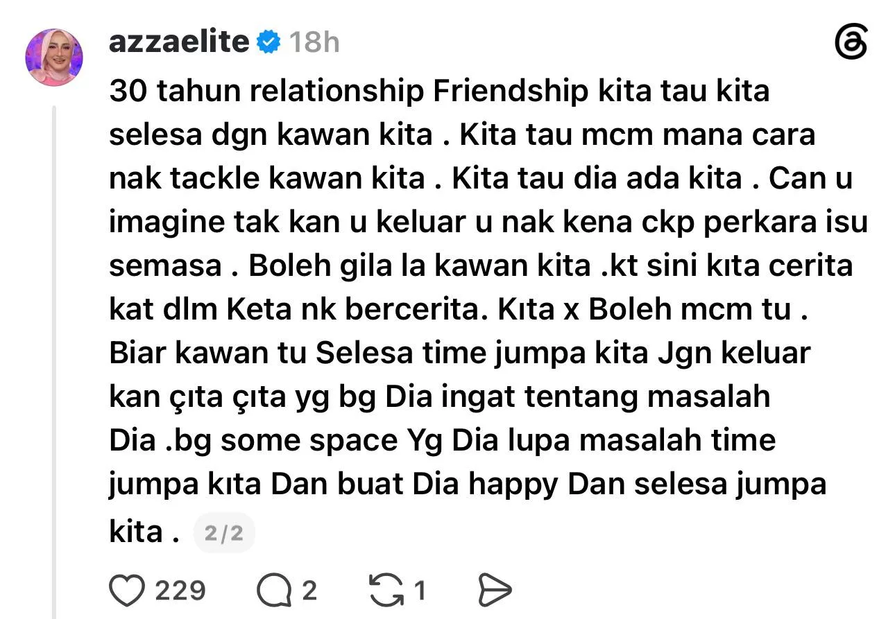 “30 Tahun Jaga Persahabatan…,” - Azza Elite Tak Suka Campuri Urusan Peribadi Kawan Baik, Beri Sokongan Moral & Enggan Tambah Tekanan… Abby Abadi Turut Komen