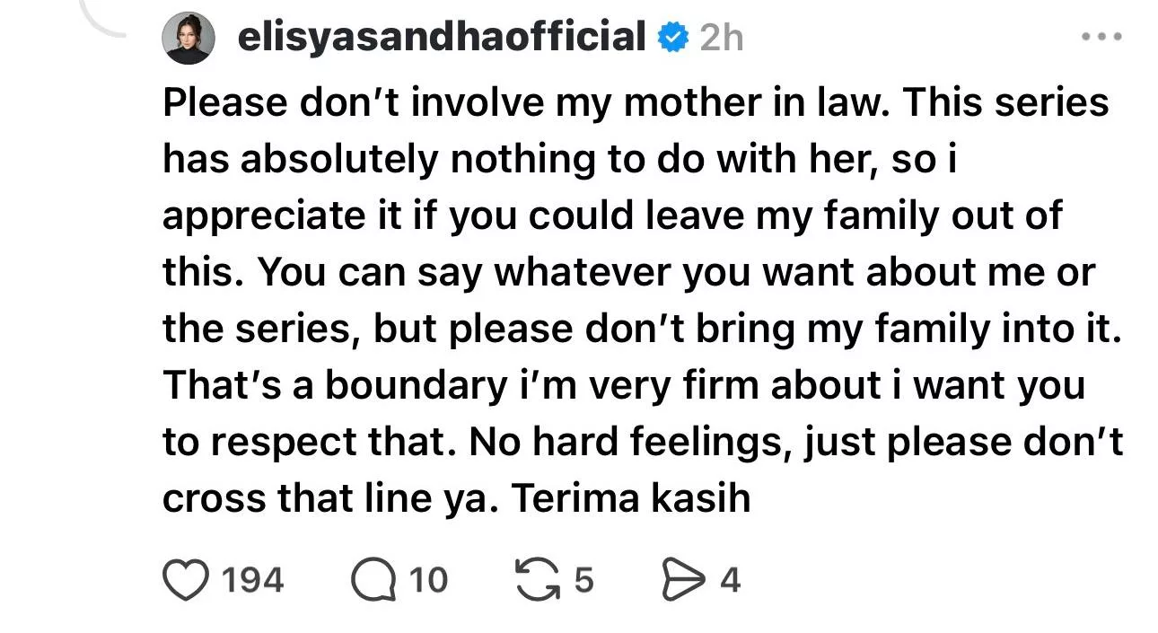 Elisya Sandha Mohon Henti Kaitkan Keluarga & Sheila Rusly - “Saya Tak Ambil Hati, Tapi Jangan Melampaui Batas.”