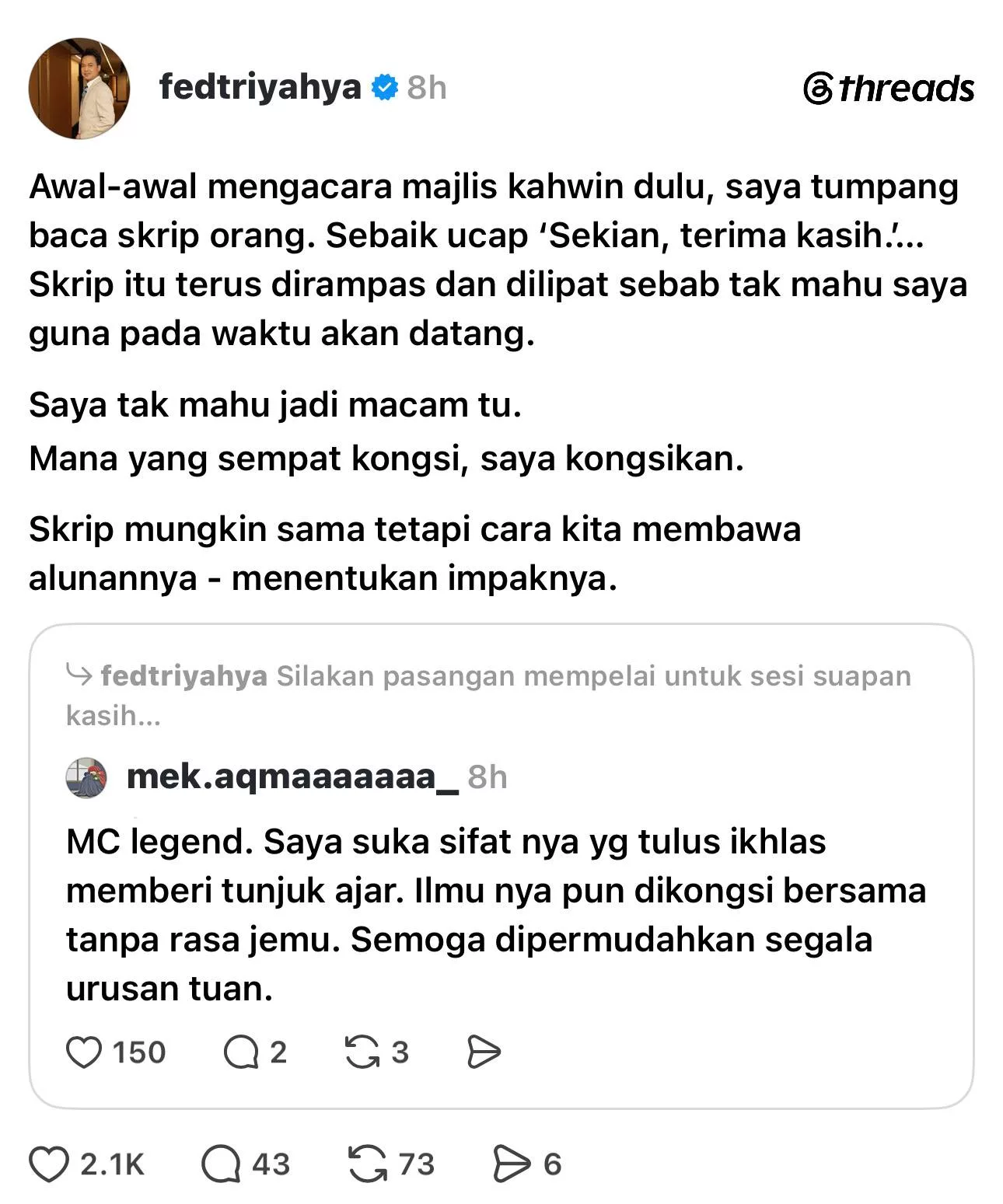 “Sebaik Ucap ‘Sekian, Terima Kasih’, Skrip Itu Terus Dirampas,” - Fedtri Yahya Kongsi Pengalaman Awal Jadi Emcee Majlis Kahwin, Tak Mahu Kedekut Ilmu