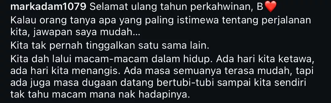 “Sampai Ke Hujung Usia Insya-Allah, Tangan Ini Tetap Untuk Awak,” - 23 Tahun Harungi Susah Senang, Mark Adam Anggap Isteri Hadiah Terbesar DaripadaNya 8 “Sampai Ke Hujung Usia Insya-Allah, Tangan Ini Tetap Untuk Awak,” - 23 Tahun Harungi Susah Senang, Mark Adam Anggap Isteri Hadiah Terbesar DaripadaNya