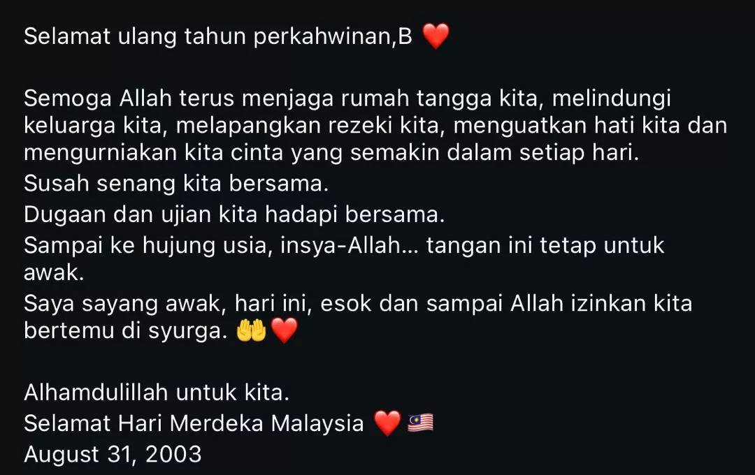 “Sampai Ke Hujung Usia Insya-Allah, Tangan Ini Tetap Untuk Awak,” - 23 Tahun Harungi Susah Senang, Mark Adam Anggap Isteri Hadiah Terbesar DaripadaNya 12 “Sampai Ke Hujung Usia Insya-Allah, Tangan Ini Tetap Untuk Awak,” - 23 Tahun Harungi Susah Senang, Mark Adam Anggap Isteri Hadiah Terbesar DaripadaNya