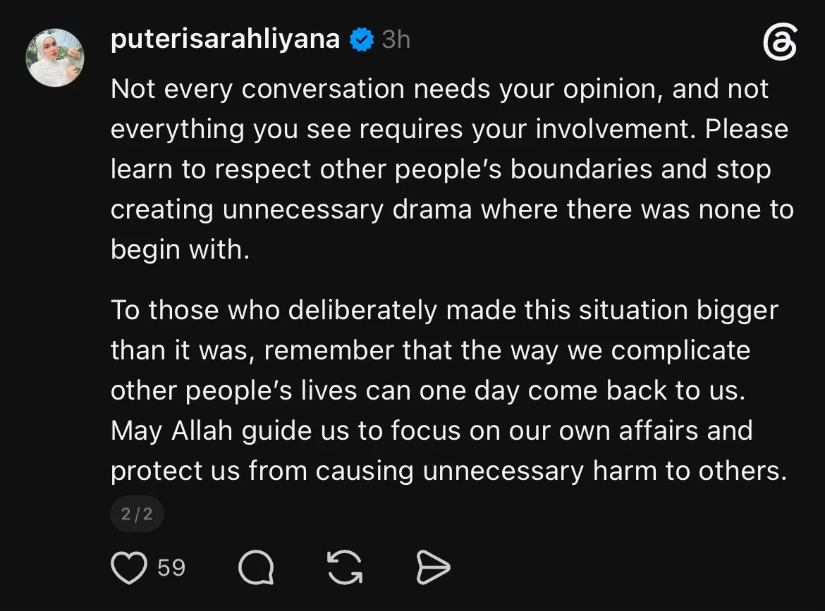 "Jangan Masuk Campur Kalau Tak Tahu Konteks," - Puteri Sarah Ulas Gurau Jet Peribadi, Minta Netizen Jangan Terlalu Serius 4 "Jangan Masuk Campur Kalau Tak Tahu Konteks," - Puteri Sarah Ulas Gurau Jet Peribadi, Minta Netizen Jangan Terlalu Serius