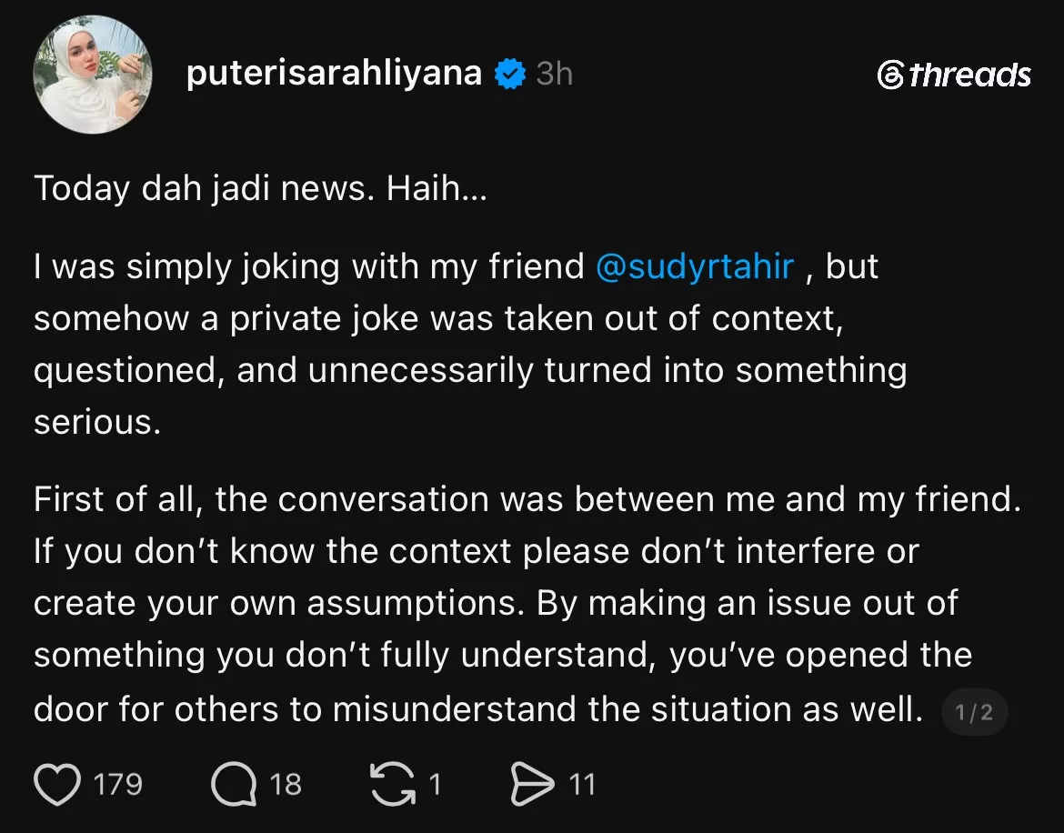 "Jangan Masuk Campur Kalau Tak Tahu Konteks," - Puteri Sarah Ulas Gurau Jet Peribadi, Minta Netizen Jangan Terlalu Serius 2 "Jangan Masuk Campur Kalau Tak Tahu Konteks," - Puteri Sarah Ulas Gurau Jet Peribadi, Minta Netizen Jangan Terlalu Serius