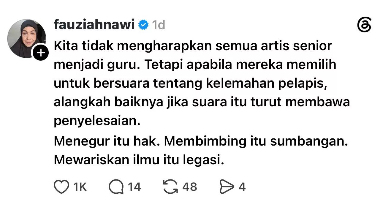 “Artis Senior Tak Perlu Mengecilkan Pelapis Untuk Buktikan Kebesaran” - Fauziah Nawi Seru Jangan Lokek Kongsi Ilmu 6 “Artis Senior Tak Perlu Mengecilkan Pelapis Untuk Buktikan Kebesaran” - Fauziah Nawi Seru Jangan Lokek Kongsi Ilmu