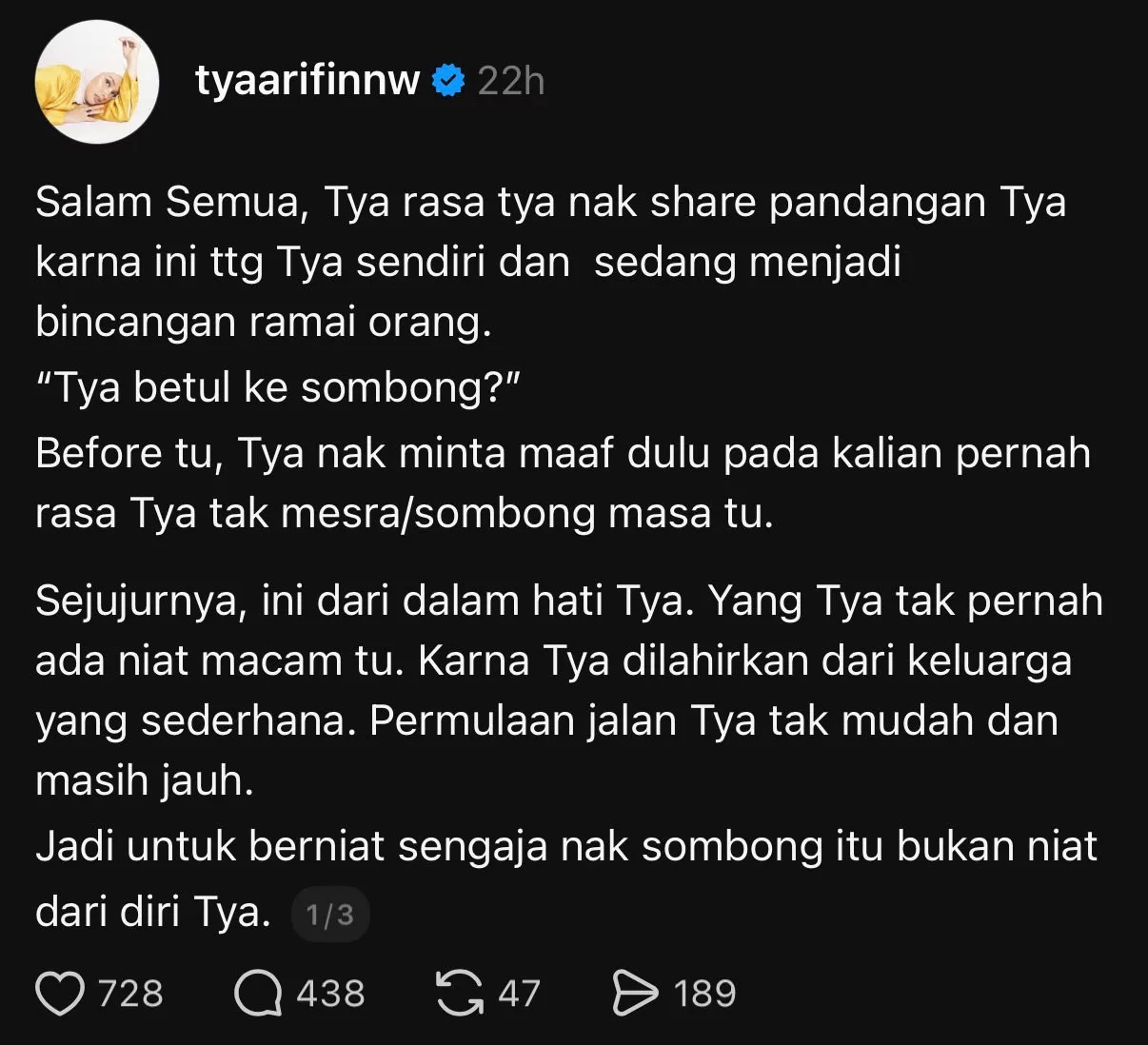 "Saya Bukanlah Orang Yang Sempurna...," - Tya Arifin Nafi Bersikap Sombong, Akui 'Introvert' & Ada Masalah Rabun Jauh
