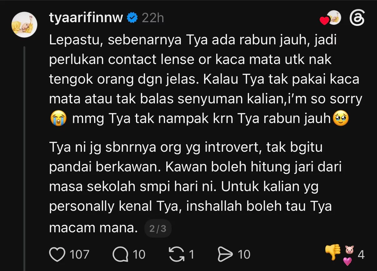 "Saya Bukanlah Orang Yang Sempurna...," - Tya Arifin Nafi Bersikap Sombong, Akui 'Introvert' & Ada Masalah Rabun Jauh