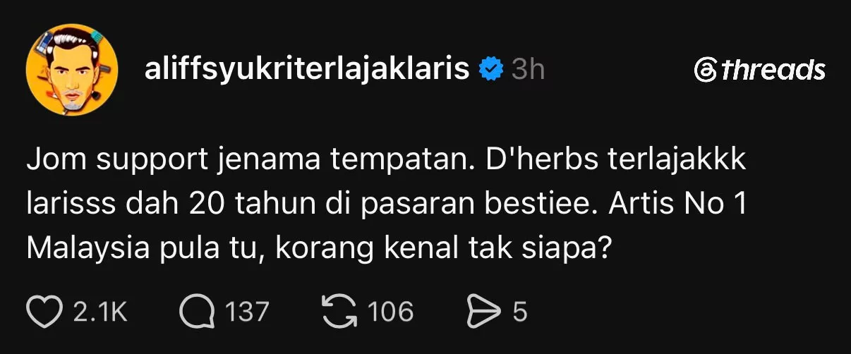 Aliff Syukri Mohon Terus Sokong Bisnes, Boleh Tingkatkan Jualan Demi Sumbangan Zakat - “Bantu Sikit Saya, Jenama Ni Dah Lebih 20 Tahun Di Malaysia.”