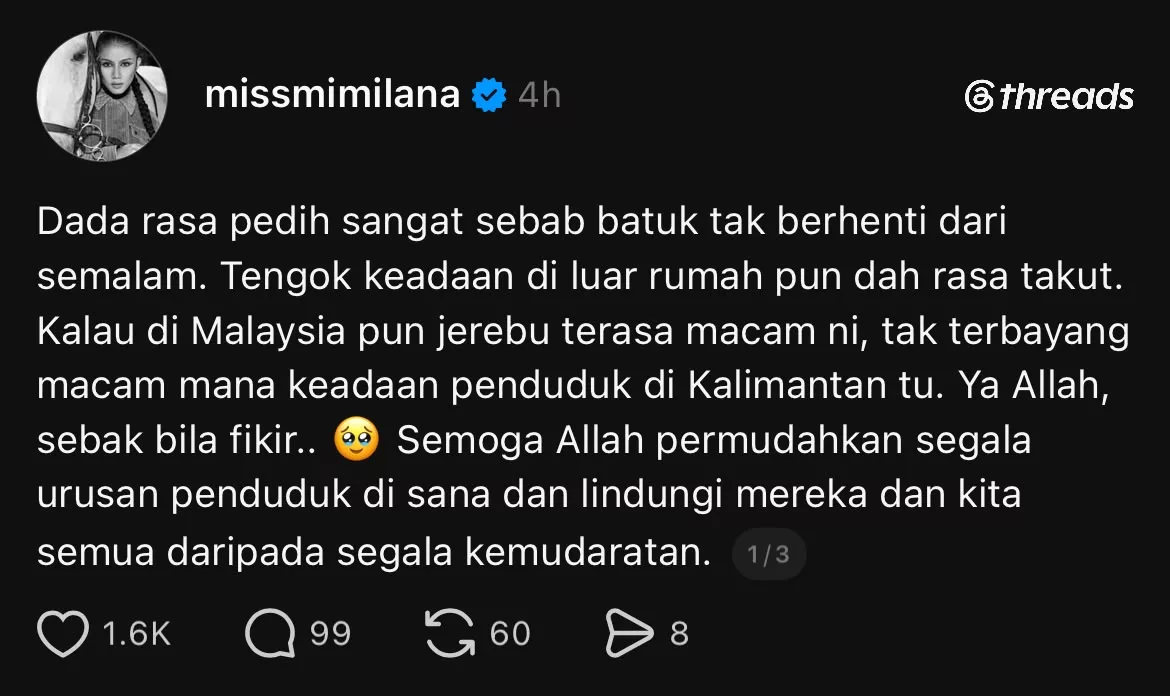 “Dada Rasa Pedih, Batuk Tak Berhenti…,” – Mimi Lana Bimbang Situasi Jerebu, Titip Doa 2 “Dada Rasa Pedih, Batuk Tak Berhenti…,” – Mimi Lana Bimbang Situasi Jerebu, Titip Doa