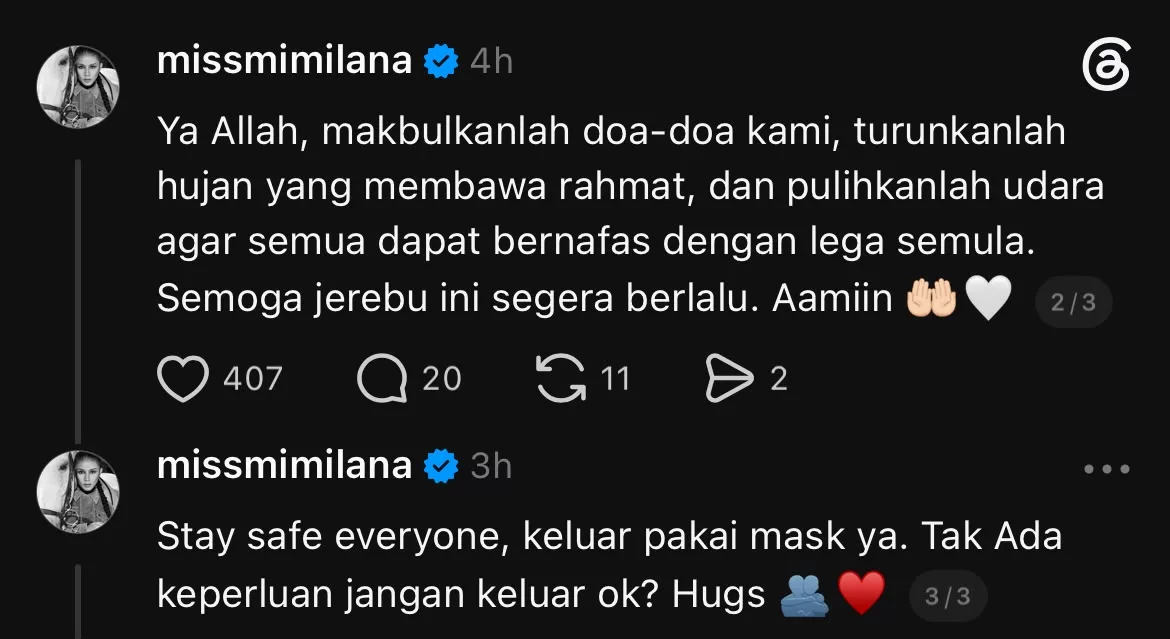 “Dada Rasa Pedih, Batuk Tak Berhenti…,” – Mimi Lana Bimbang Situasi Jerebu, Titip Doa 4 “Dada Rasa Pedih, Batuk Tak Berhenti…,” – Mimi Lana Bimbang Situasi Jerebu, Titip Doa