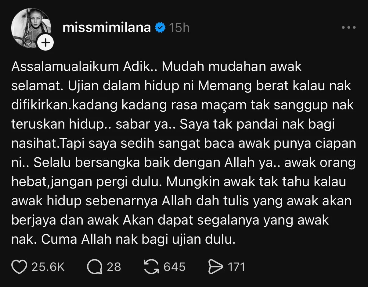 Mimi Lana Titip Kata Semangat Buat Individu Didakwa Alami Ketidakstabilan Emosi - “Saya Tak Pandai Nak Bagi Nasihat, Tapi Saya Sedih Sangat…”