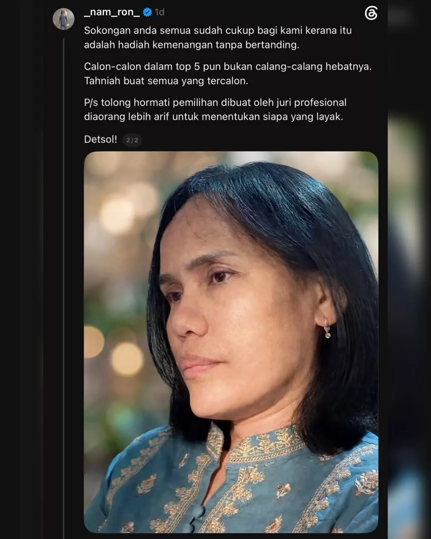 Nam Ron Berlapang Dada Isteri Tak Tembus Senarai ‘Top 5’ FFM35, Anggap Peluang Berkarya Lebih Penting - “Dia Tetap Menang Di Hati Saya.”