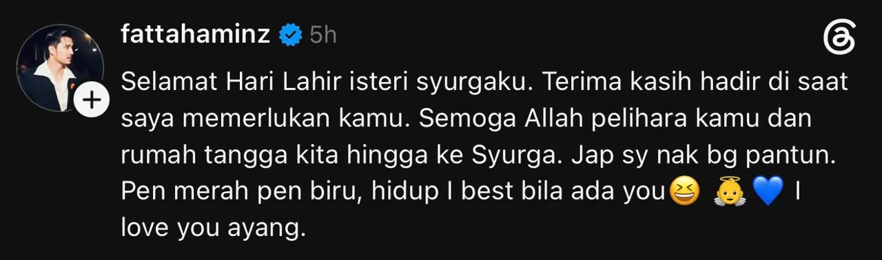 Amira Othman Genap 33 Tahun, Comel & Romantis Pantun Fattah Amin Buat Isteri - “Pen Merah Pen Biru, Hidup I Best Bila Ada You.”
