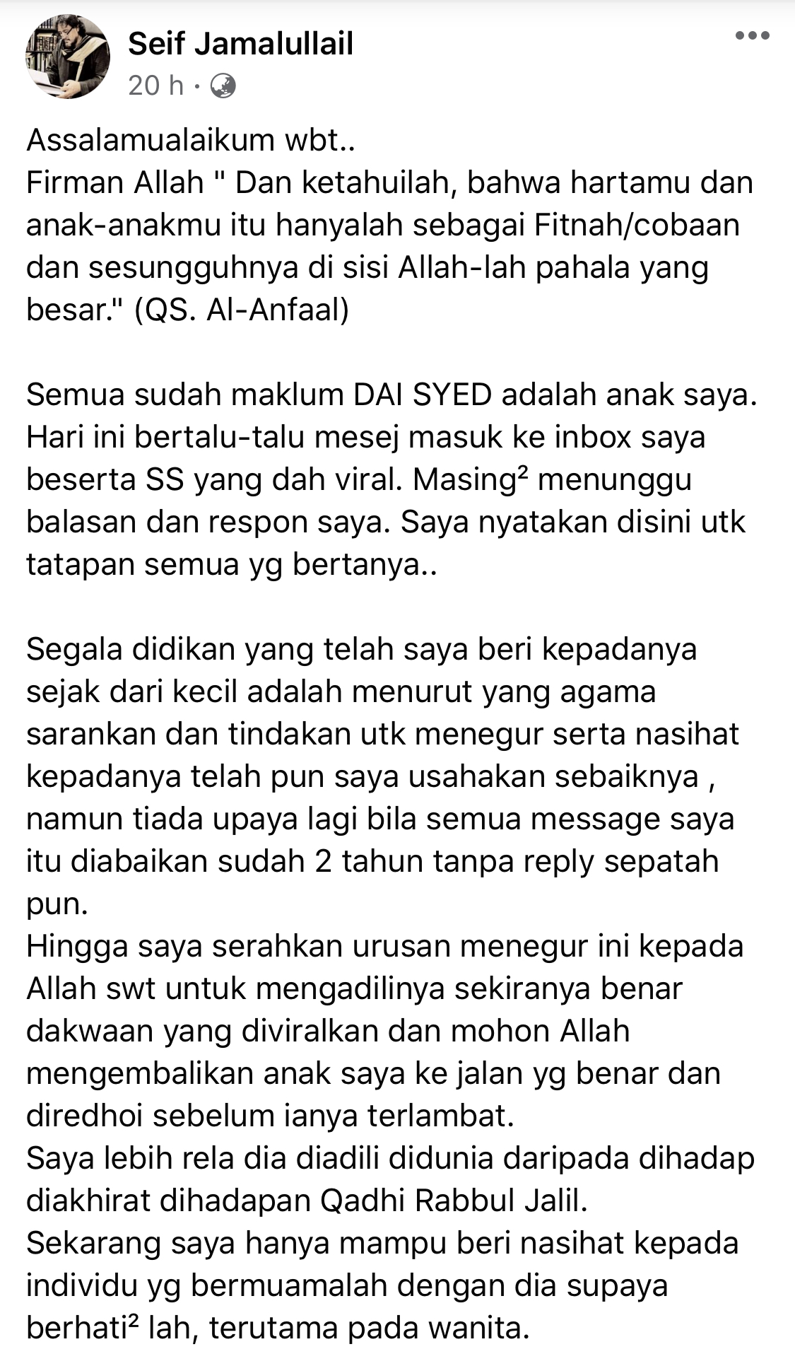 Tinggalkan Dunia Selebriti Kembalilah Ke Jalan Allah Dan Bapa Da I Syed Buka Mulut Mengenai Dakwaan Rogol Kaitkan Anaknya Media Hiburan